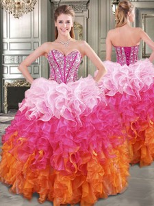 New Gradient Color Big Puffy Sweet 16 Dress with Beading and Ruffles