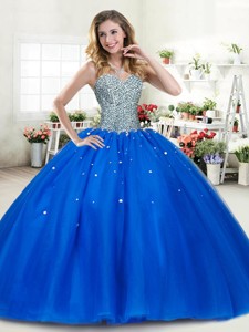 Luxurious Beaded Bodice Royal Blue Quinceanera Dress in Tulle