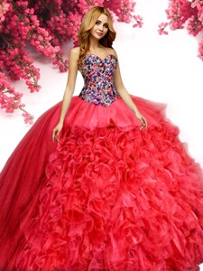 New Arrivals Beaded Bodice and Ruffled Quinceanera Dress in Red