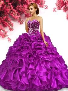 Hot Sale Organza Fuchsia Quinceanera Dress with Beading and Ruffles