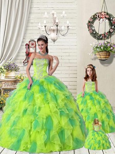 Wonderful Ruffles And Beading Yellow And Green Princesita Dress
