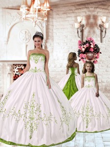New Arrival White Princesita Dress With Green Embroidery