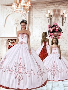 Fashionable Red Embroidery White Princesita Dress