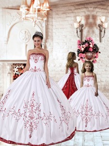 White Strapless Princesita Dress With Red Embroidery