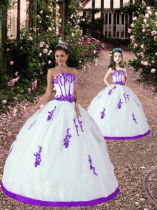 Fashionable Appliques White And Eggplant Purple Princesita Dress