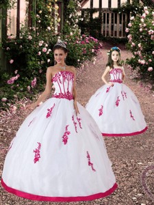 Unique Satin And Organza Appliques White And Hot Pink Princesita Dress