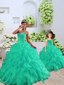 Fashionable Organza Turquoise Princesita Dress With Beading And Ruffles