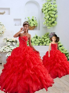New Arrival Organza Coral Red Princesita Dress With Beading And Ruffles