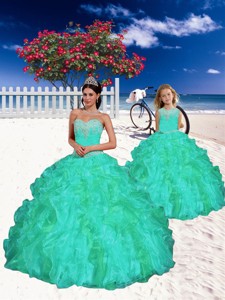 Modest Turquoise Princesita Dress With Appliques And Beading