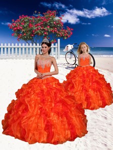 Appliques and Beading Sweetheart Princesita Dress in Orange 