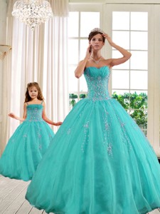 Classical Turquoise Princesita With Quinceanera Dress With Beading