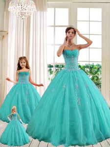 Luxuriousturquoise Princesita With Quinceanera Dress With Beading