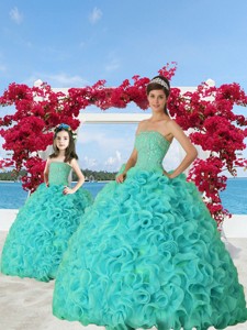 Luxurious Turquoise Princesita Dress With Beading And Ruffles