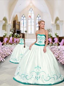 Fashionable Embroidery Princesita Dress In White And Turquoise