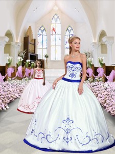 Luxurious Embroidery White And Royal Blue Princesita Dress