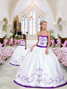 New Style Embroidery White And Eggplant Purple Princesita Dress