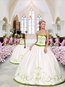Custom Made White And Green Princesita Dress With Embroidery