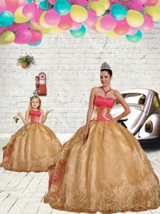 Beading Strapless Princesita Dress in Gold with Embroidery 