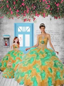 Modest Appliques and Ruffles Princesita Dress in Multi-color 