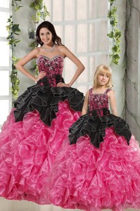 Ball Gown Beading And Ruffles Princesita Dress In Rose Pink And Black