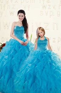 Romantic Blue Ball Gown Sequins and Ruffles Princesita Dress 