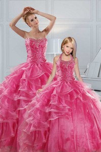 Hot Pink Sweetheart Beading Quinceanera Dress