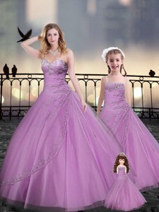 Custom Made Beaded And Applique Macthing Sister Dress In Lilac