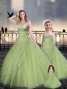 Yellow Green Macthing Sister Dress In Tulle With Beading And Appliques
