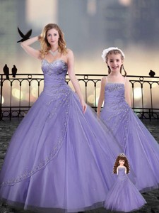 Lavender Macthing Sister Dress In Tulle With Beading And Appliques