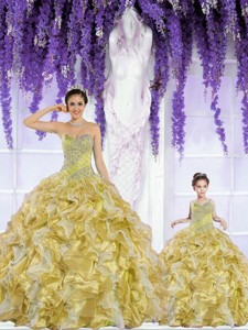 Popular Organza Beading And Ruffles Gold Princesita Dress