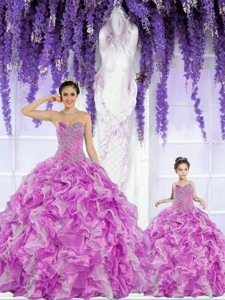 Fashionable Organza Beading And Ruffles Princesita Dress In Fuchsia