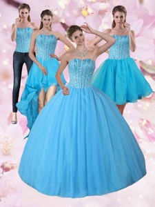 Detachable Baby Blue Strapless Quinceanera Dress With Beading
