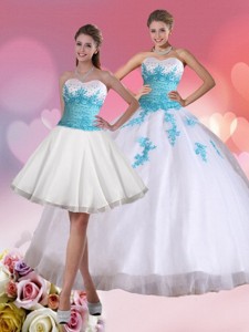 Beaded Sweetheart Quinceanera Dress In White And Blue