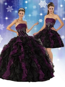Elegant Strapless Multi Color Quinceanera Dress With Ruffles And Embroidery