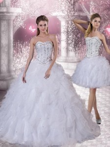 Sweetheart White Quinceanera Dress With Ruffles And Beading