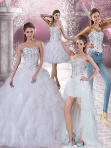 White Sweetheart Quinceanera Dress With Ruffles And Beading
