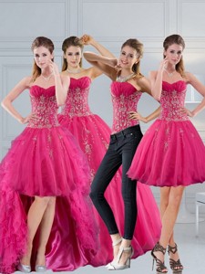 Hot Pink Sweetheart Quinceanera Dress With Appliques And Beading