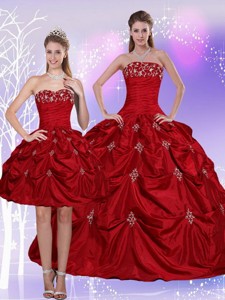 Strapless Quinceanera Dress With Embroidery And Pick Ups