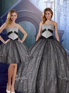 Discount Sweetheart Floor Length Sequined Detachable Quinceanera Dress With Appliques