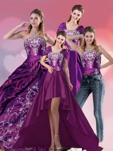 Embroidery Strapless Quinceanera Dress In Purple