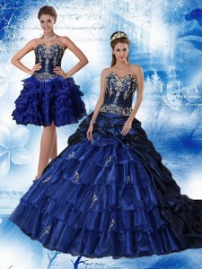 Navy Blue Sweetheart Quinceanera Dress with Ruffles and Embroidery