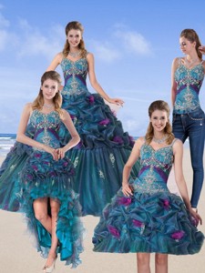 Detachable Multi Color Quinceanera Gown With Hand Made Flower And Pick Ups