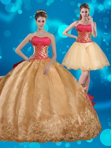Strapless Multi Color Quinceanera Dress with Beading and Embroidery