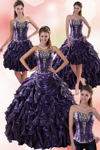 Luxurious Sweetheart Ball Gown Purple Quince Dress With Embroidery