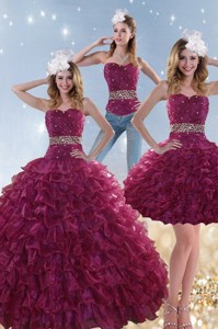 Exquisite Burgundy Sweet 15 Dress With Beading And Ruffles