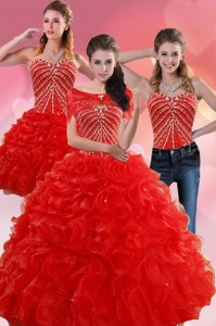 Exquisite Red Quince Dress With Beading And Ruffles