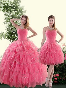 Beautiful Strapless Paillette Quince Dress In Rose Pink