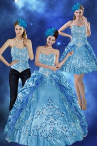 Sweetheart Teal Quinceanera Gown With Embroidery And Pick Ups