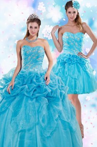 Exquisite Appliques And Pick Ups Teal Quinceanera Dress