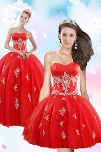 Perfect Red Quince Dress With Appliques